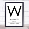 Windhoek Namibia Coordinates World City Travel Print