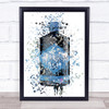 Watercolour Splatter Blue Lunar Gin Bottle Wall Art Print