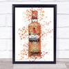 Watercolour Splatter London Blood Orange Gin Bottle Wall Art Print