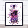 Watercolour Splatter Pink Purple Gin Bottle Wall Art Print