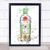 Watercolour Splatter Rangpur Lime Gin Bottle Wall Art Print