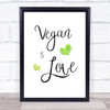 Vegan Is Love Quote Typography Wall Art Print