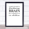 I Used To Have A Functioning Brain Quote Typography Wall Art Print