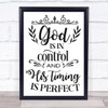 God Is In Control Quote Typography Wall Art Print
