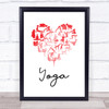 Love Yoga Heart Silhouette Red Heart Quote Typography Wall Art Print