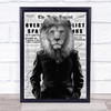 Lion In Suit Black & White Newspaper Decorative Wall Art Print