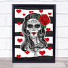 Day Of The Dead Style Figure & Hearts Decorative Wall Art Print