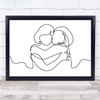 Black & White Line Art Two Females Embracing Decorative Wall Art Print