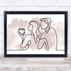 Watercolour Line Art Couple Drinking Wine Decorative Wall Art Print