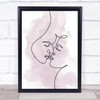 Watercolour Line Art Lovers Kissing Faces Decorative Wall Art Print