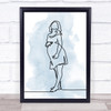 Watercolour Line Art Pregnant Lady Blue Decorative Wall Art Print