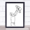 Black & White Line Art Father And Baby Decorative Wall Art Print