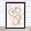 Watercolour Line Art Cat Curly Tail Decorative Wall Art Print