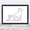 Black & White Line Art Dog And Cat Decorative Wall Art Print