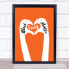 Black Lives Matters Text Within Heart Shaped Fingers Orange Wall Art Print