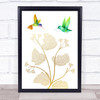 Hummingbirds Gold Floral Wall Art Print
