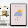 Be Happy Sunshine Clouds Dusky Pink Children's Kids Wall Art Print