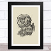 Vintage Black Cat Astronaut On Olive Green Home Wall Art Print