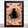 Gothic Black Cat In Sunflower With Butterflies Home Wall Art Print