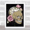 Skull Clock Pink Roses Gothic Home Wall Art Print