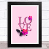 Love Word With Flowers Pink Red Purple Home Wall Art Print