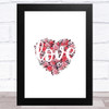 Flowers Heart With Word Love Home Wall Art Print