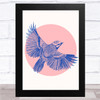 Blue Bird In Peach Circle Wall Art Print