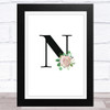 Initial Letter N With Flowers Wall Art Print
