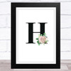 Initial Letter H With Flowers Wall Art Print