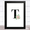 Initial Letter T With Flowers Wall Art Print