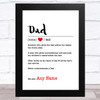 Dad Dictionary Definition Personalised Dad Father's Day Gift Wall Art Print