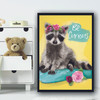 Racoon Be Curious Bright Yellow Floral Wall Art Print