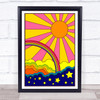 Psychedelic Hippie Rainbow Sun Stars Cloud Wall Art Print