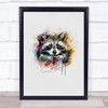 Raccoon Watercolour Line Art Splatter Drip Wall Art Print