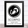 Zodiac Star Sign White & Black Element Scorpio Wall Art Print