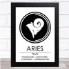 Zodiac Star Sign White & Black Traits Aries Wall Art Print