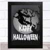 Spooky Halloween Witch Grey And White Wall Art Print