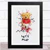 Teddy bear Football Lets Play Watercolour Splatter Wall Art Print