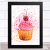 Watercolour Splatter Pink Cupcake With Cherry On Top Wall Art Print