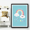 Rainbow With Two Clouds Cute Stars And Raindrops Personalised Wall Art Print