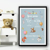 Cute Animals With Balloons Light Colours Personalised Wall Art Print