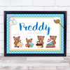 Baking Cakes Teddy Landscape Blue Personalised Wall Art Print