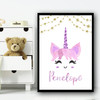 Unicorn Sparkle Glitter Watercolour Cute Any Name Personalised Wall Art Print