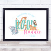 Watercolour Animals Landscape Room Personalised Wall Art Print