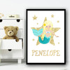 Cartoon Mermaid Yellow Hair Gold Star Any Name Personalised Wall Art Print