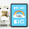 Dream Big Rainbow Blue Any Name Personalised Wall Art Print