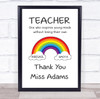 Rainbow Inspire Quote Thank You Teacher Personalised Wall Art Print