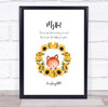 Thank You Teacher Fox Sunflower Wreath Personalised Wall Art Print