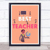 Female Best Teacher Orange Globe Personalised Wall Art Print