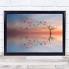 Bird formation Lonely Tree Alone Water Reflection Wall Art Print